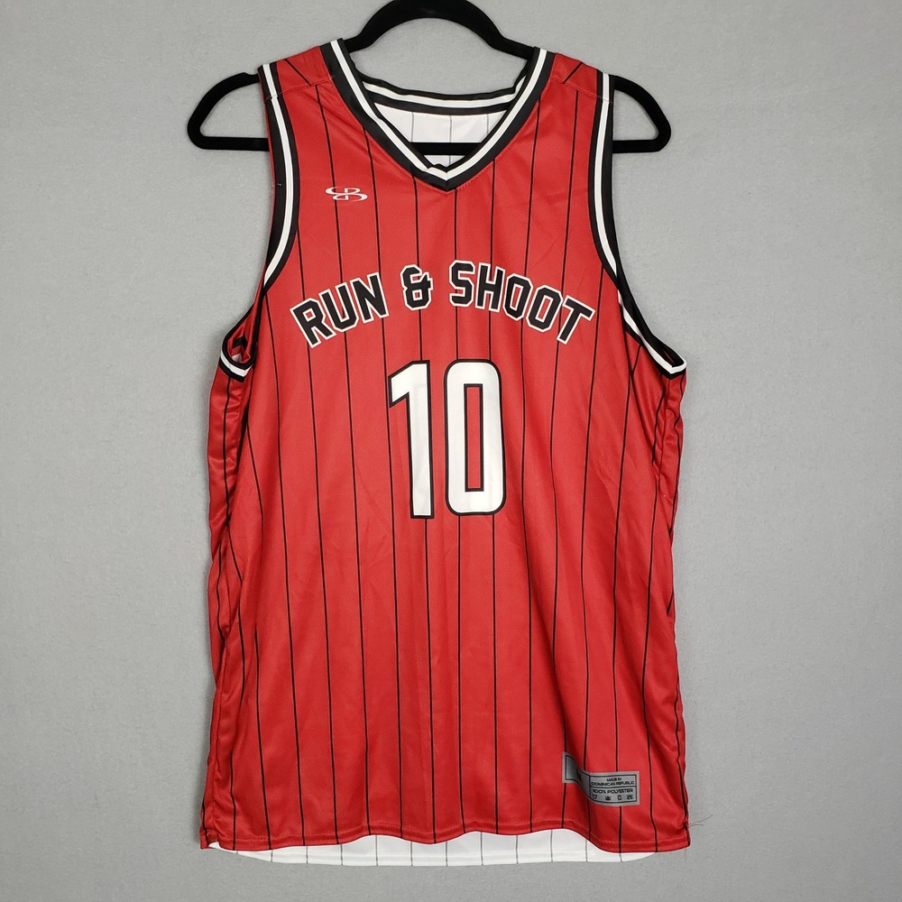 Run & Shoot Reversible Basketball Jersey Red White Stripe Practice Mesh Men's M